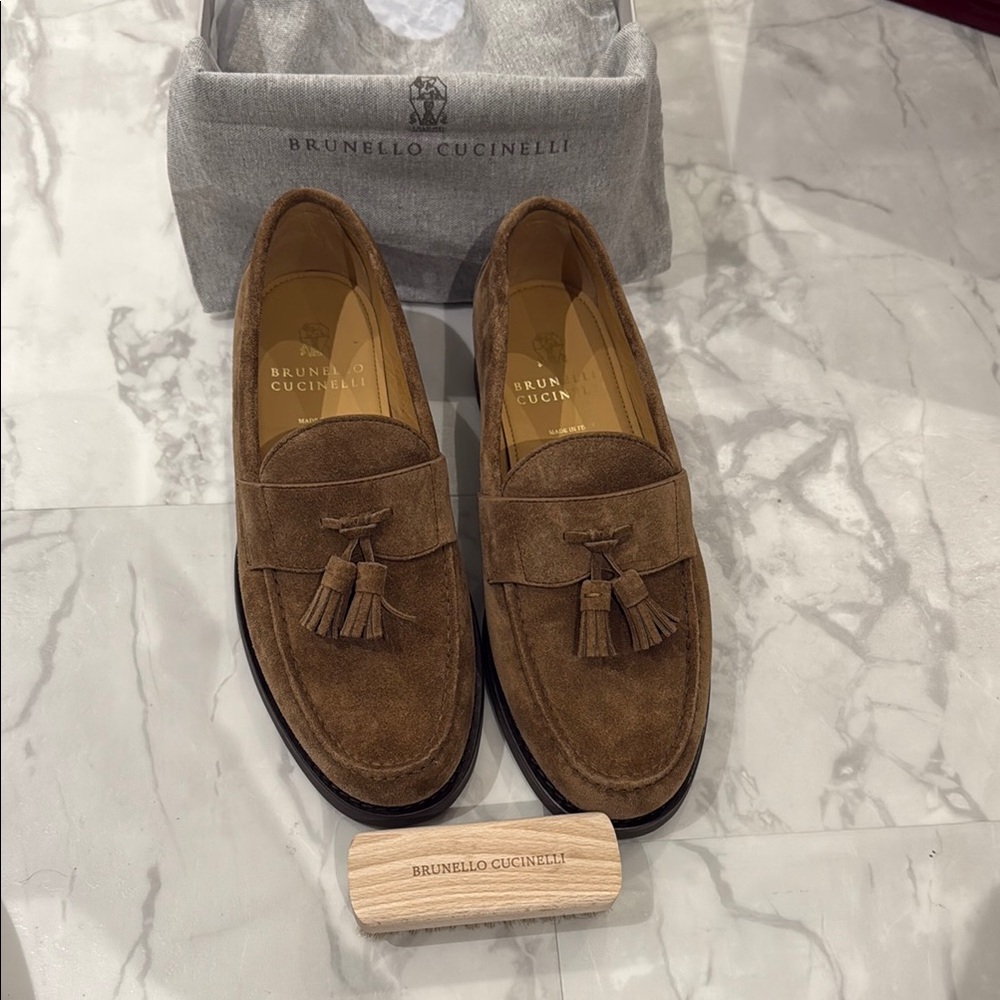 Brunello Cucinelli Tan Suede Tassel Loafers